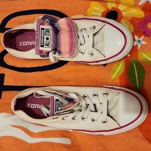 Converse All Star 552581F Double Tongue Shoes White Pink Women Size 8 US